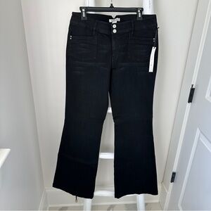 White House Black Market Flare Black Denim Trousers Pocket Front Size 10